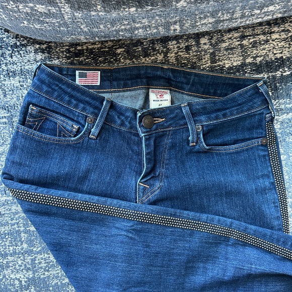 True Religion Dark Blue Studded Skinny Jeans - Picture 1 of 6